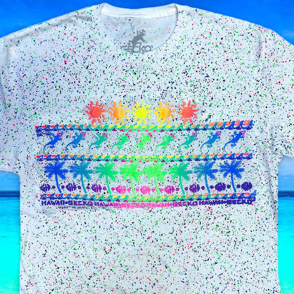Gecko Hawaii Surf N' Sun - Summer Splatter White Glow Tee