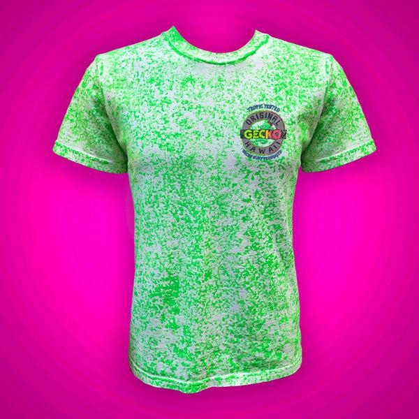 Gecko Hawaii Tropic Tested - 1980's Sponge Paint Neon Green Glow Tee (Limited Edition)
