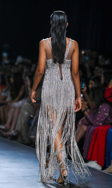 Geisha Designs Arietta Silver Tasseled Dress