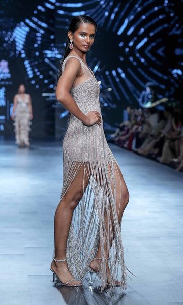 Geisha Designs Arietta Silver Tasseled Dress