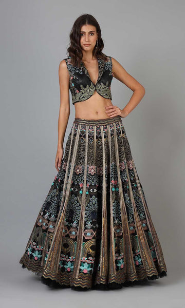 Geisha Designs Ava Peacock Lehenga With Waistcoat