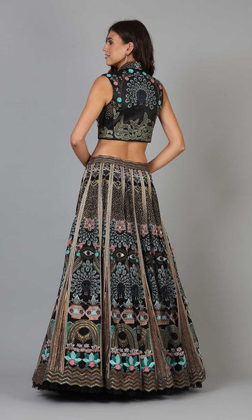 Geisha Designs Ava Peacock Lehenga With Waistcoat