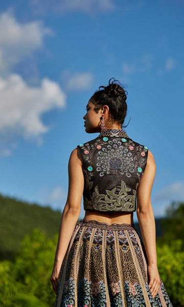geisha designs Ava Peacock Lehenga with Waistcoat