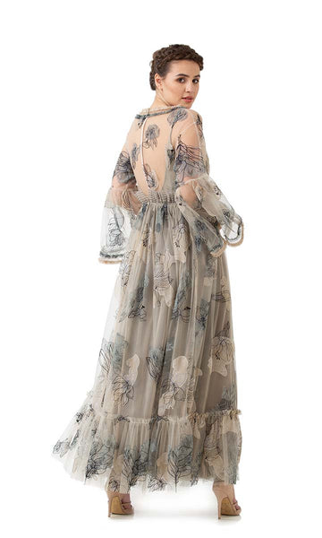 Geisha Designs Beige Embroidered Sheer Dress