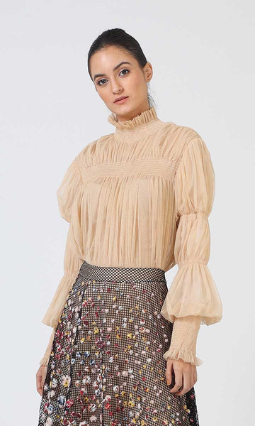 Geisha Designs Beige Ruched Top