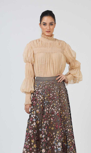 geisha designs Beige Ruched Top