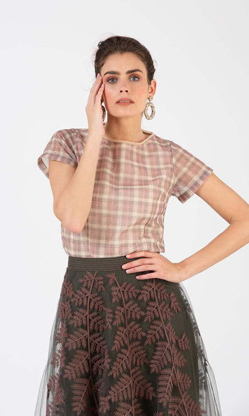 geisha designs Checkered Woven Top