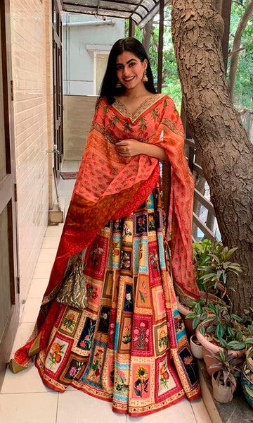 geisha designs Deep Maroon Floral Frame Lehenga