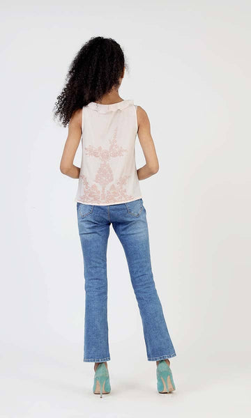 Geisha Designs Delicate Embroidered Ruffle Top