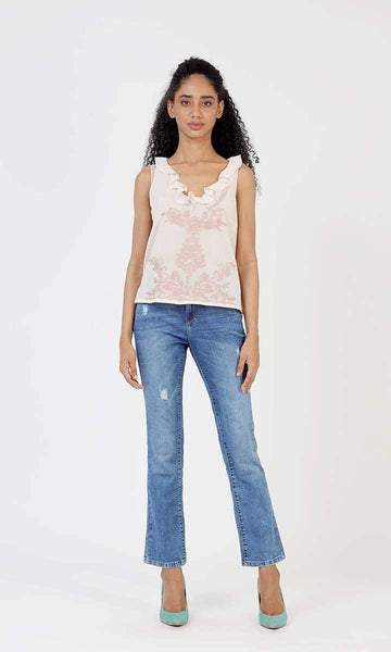 geisha designs Delicate Embroidered Ruffle Top