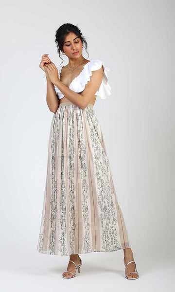 Geisha Designs Doodle Embroidered Long Skirt