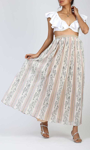 Geisha Designs Doodle Embroidered Long Skirt