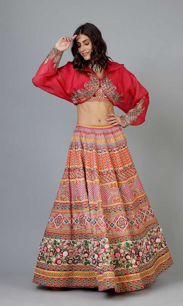 Geisha Designs Elena Floral Lehenga With Hoodie