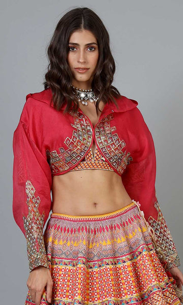 Geisha Designs Elena Floral Lehenga With Hoodie