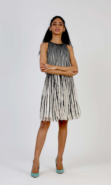 geisha designs Embroidered Stripes B&W Dress