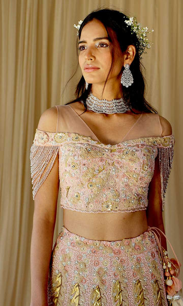 Geisha Designs Emilia Peach Lehenga Set