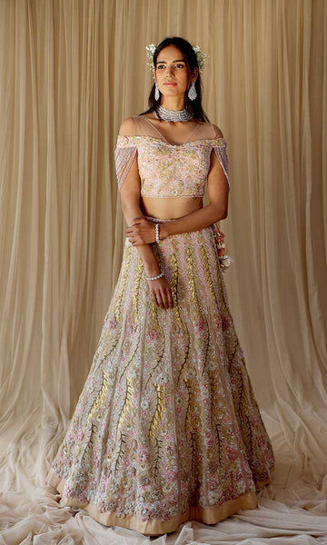 geisha designs Emilia Peach Lehenga Set