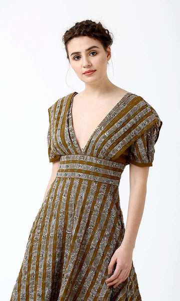 Geisha Designs Floral Stripes Midi Dress