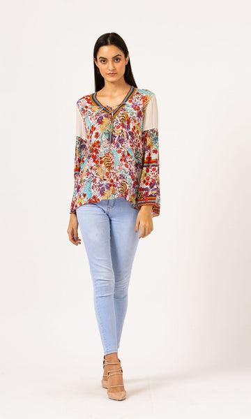 Geisha Designs Fun Floral Boho Blouse