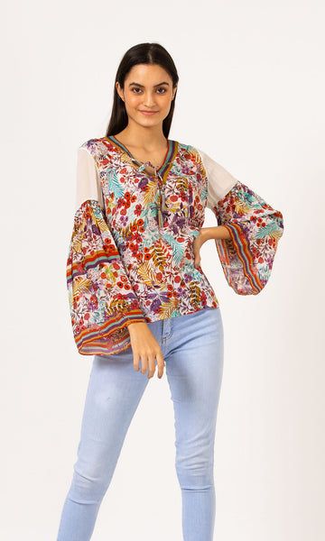 geisha designs Fun Floral Boho Blouse