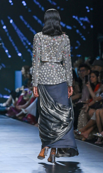 Geisha Designs Gisella Draped Skirt And Blazer Set