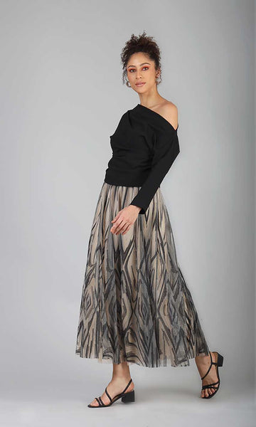 Geisha Designs Illusion Embroidered Skirt