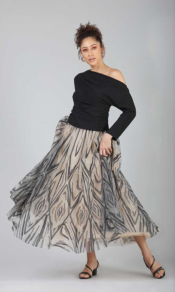 geisha designs Illusion Embroidered Skirt