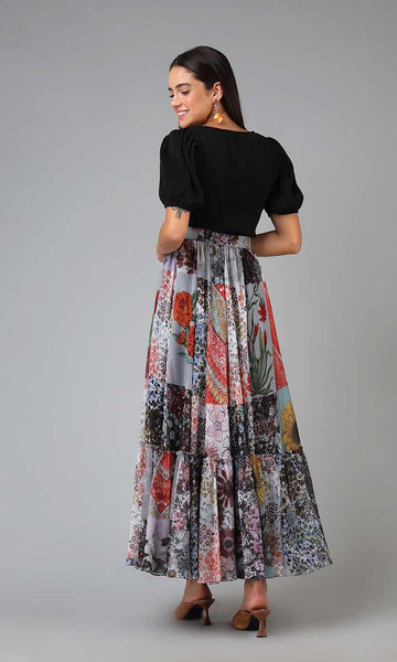 Geisha Designs Micaela Patchwork Print Skirt