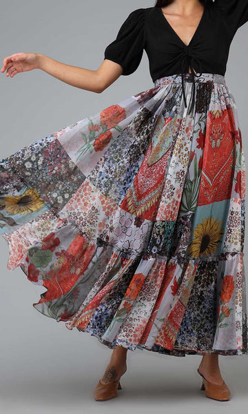 Geisha Designs Micaela Patchwork Print Skirt