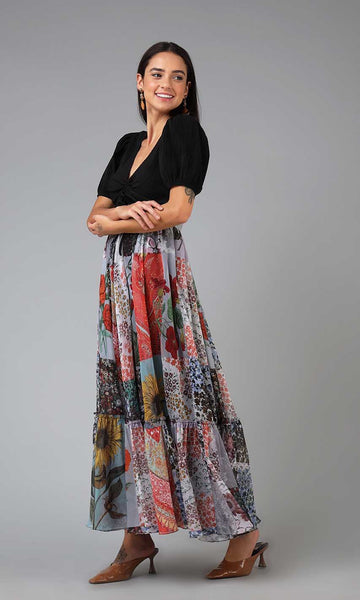 Geisha Designs Micaela Patchwork Print Skirt