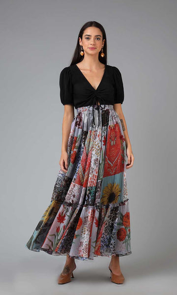 geisha designs Micaela Patchwork Print Skirt