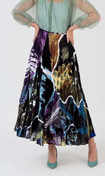 Geisha Designs Multi Printed Pleated Skirt