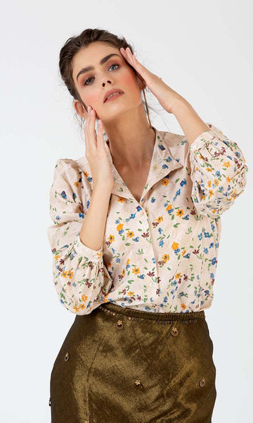 Geisha Designs Off White Ditsy Shirt