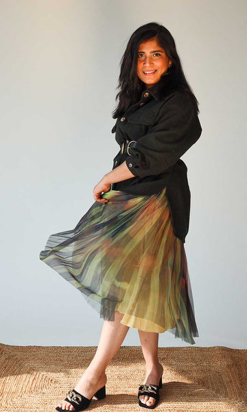 Geisha Designs Olive Pleated Skirt