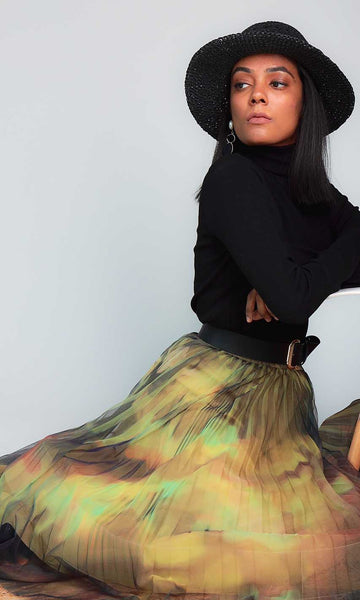 Geisha Designs Olive Pleated Skirt