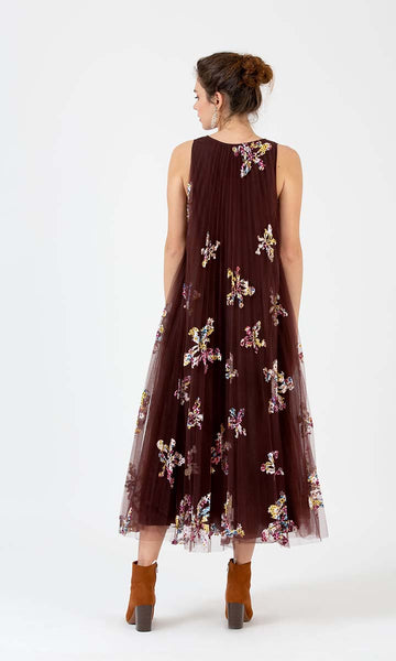 Geisha Designs Pleated Applique Midi