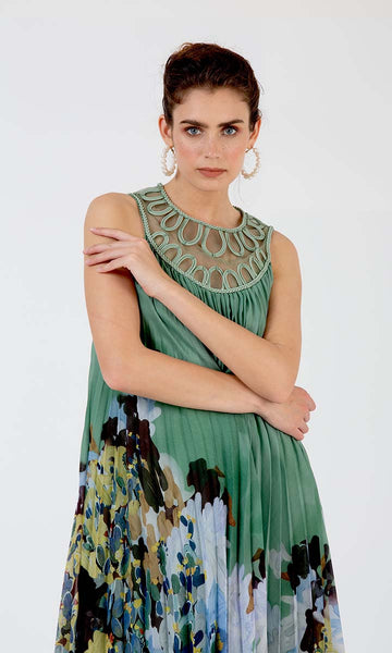 Geisha Designs Pleated Botanical Midi