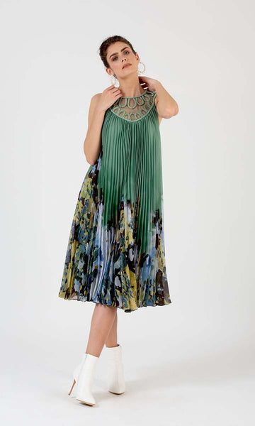 geisha designs Pleated Botanical Midi