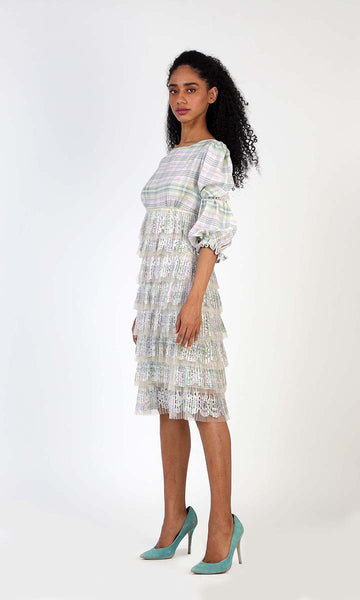 Geisha Designs Pleated Grid Ruffle Dress