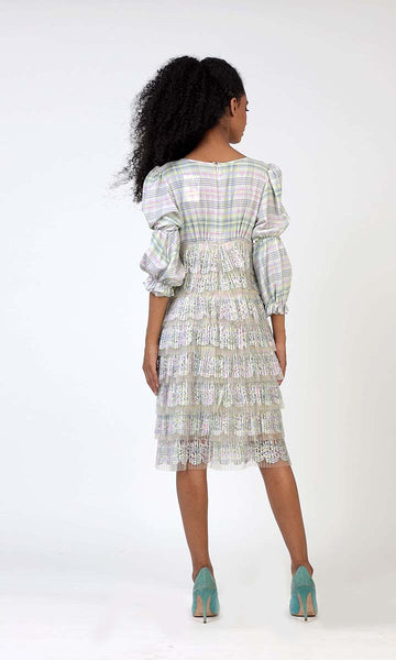 Geisha Designs Pleated Grid Ruffle Dress