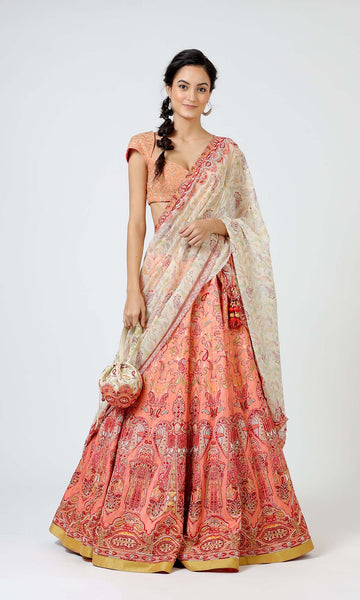 Geisha Designs Pretty In Peach Lehenga Set