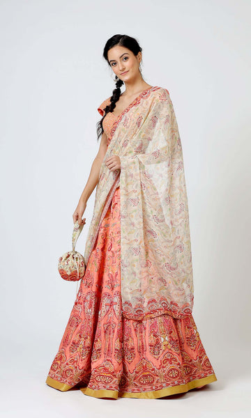 Geisha Designs Pretty In Peach Lehenga Set