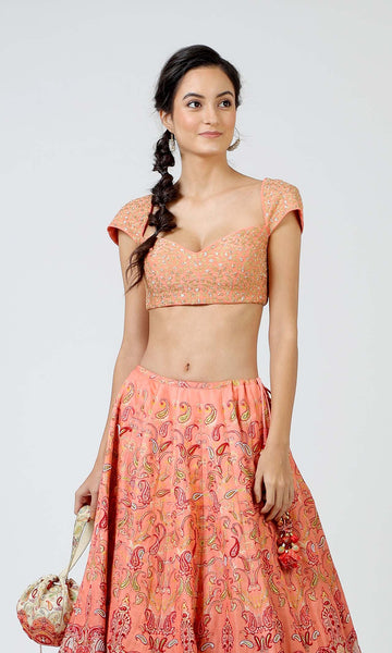 Geisha Designs Pretty In Peach Lehenga Set
