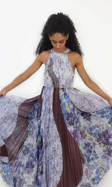 Geisha Designs Shades Of Blue Halter Maxi