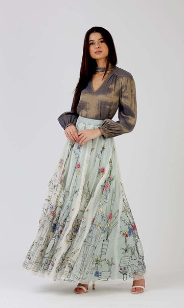 Geisha Designs Sketchy Florals Long Skirt