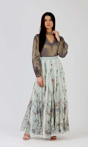 geisha designs Sketchy Florals Long Skirt