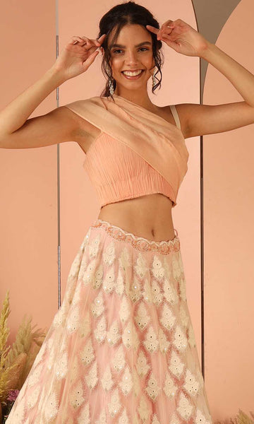 Geisha Designs Trisha Pink Embroidered Lehenga