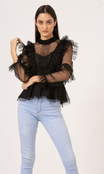 Geisha Designs Tulle Frill Peplum Top
