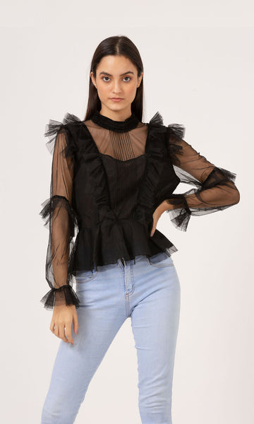 Geisha Designs Tulle Frill Peplum Top