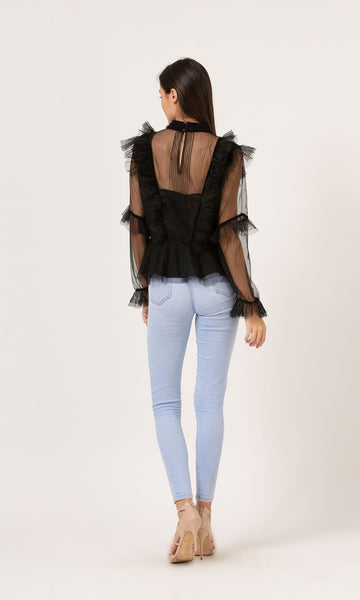 Geisha Designs Tulle Frill Peplum Top